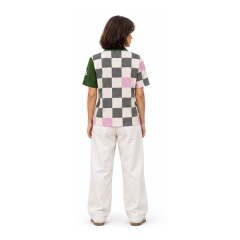Unisex Retro Checkerboard Soccer Jersey Gastown United Letter Crest Print Green Contrast Collar Spliced Short Sleeve Streetwear Football Shirt
