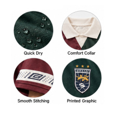 Unisex Retro Quadrant Color Block Soccer Jersey, Burgundy Green Spliced Polo Collar Street Football Shirt