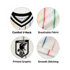 Unisex Retro White V-Neck Long Sleeve Soccer Jersey Japan JFA Crest Badge Rainbow Vertical Stripe Couple Matching Streetwear Football Top