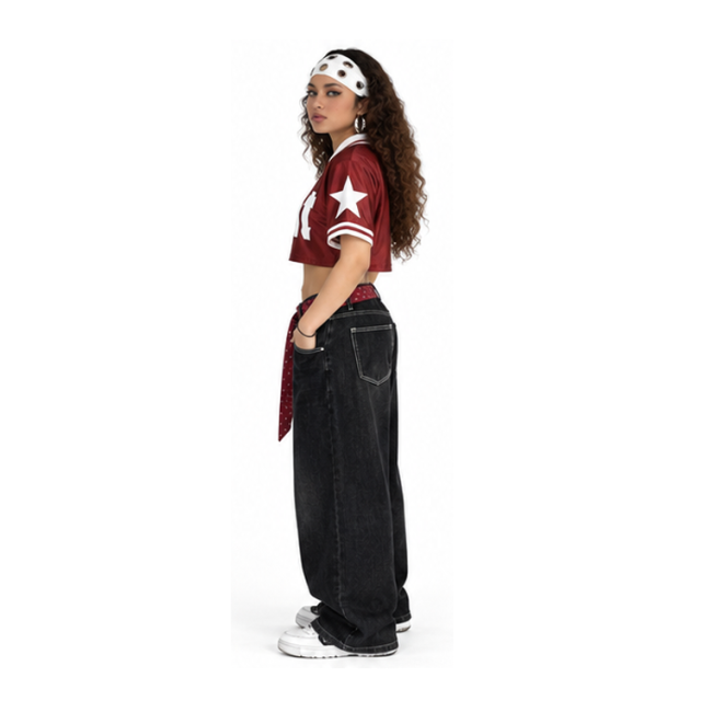 Wholesale Women Y2K Cropped Football Jersey "brat" Letter Print Striped Collar Short Sleeve Sport Crop Top