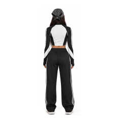 Women Racer Graphic Print Half Zip Long Sleeve Crop Top Y2K Motorcycle Racing Slim Fit Cropped Jacket Tee