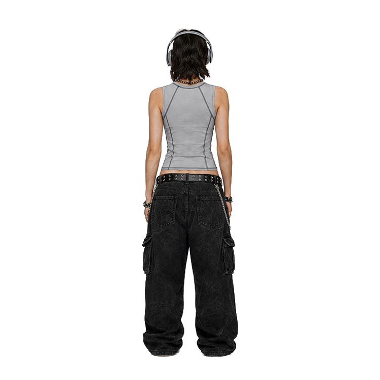 Y2K Women Contrast Stitch Sleeveless Tank Top Metallic Butterfly Graphic Slim Fit Cropped Vest