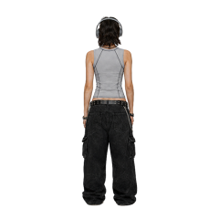 Y2K Women Contrast Stitch Sleeveless Tank Top Metallic Butterfly Graphic Slim Fit Cropped Vest