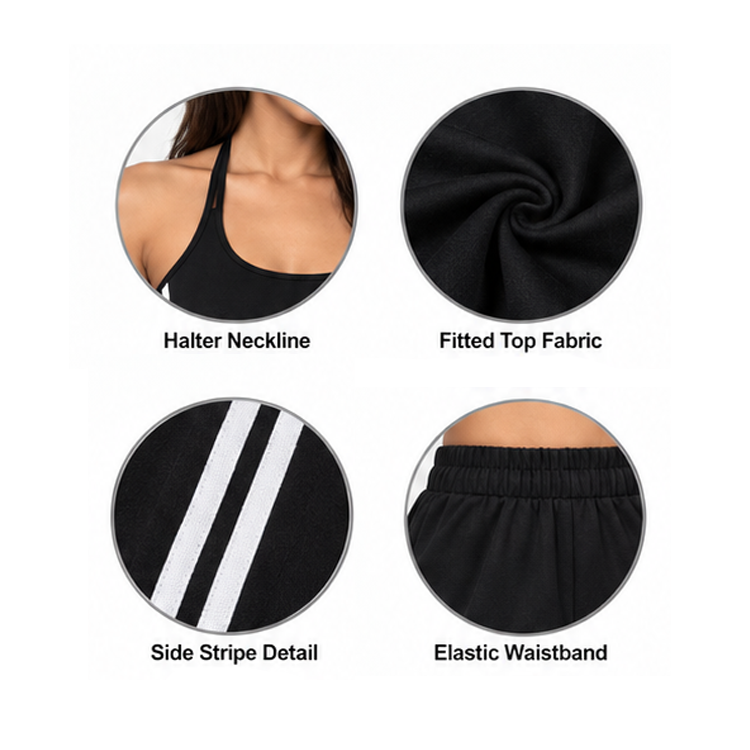 Wholesale Women Y2K Halter Tank Top Double Strap Side Striped Ruched Slim Fit Cropped Sport Cami Vest