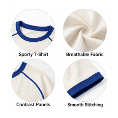 Men's Raglan Short Sleeve T-shirt Contrast Blue Trim Oval Letter Print Vintage Casual Tee T-shirt