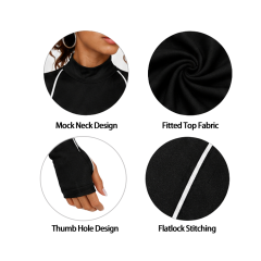 Women High Neck Long Sleeve Bodysuit Contrast White Piping Sport Racing Style One Piece Bodysuit