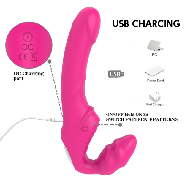 Female Sex Toy 9 Speed Strapless Strap-On Dildo Double End Vibrator Sex Toy for Lesbian Couple