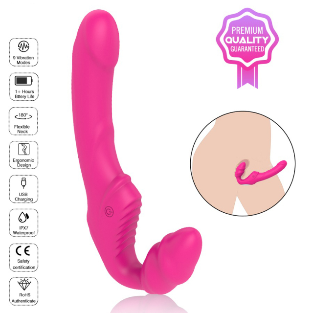 Female Sex Toy 9 Speed Strapless Strap-On Dildo Double End Vibrator Sex Toy for Lesbian Couple
