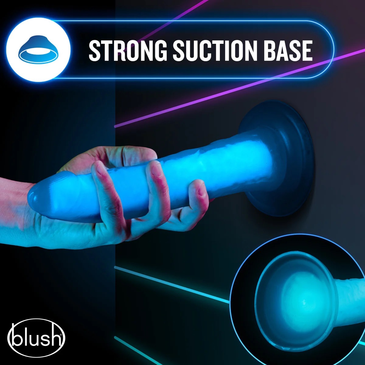 7.5" Glow in The Dark Silicone Dildo Dual Density Cock with Suction Cup, Sex Toy for Women Neon Blue