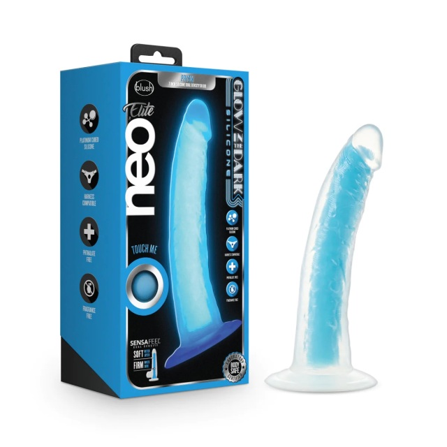 7.5" Glow in The Dark Silicone Dildo Dual Density Cock with Suction Cup, Sex Toy for Women Neon Blue