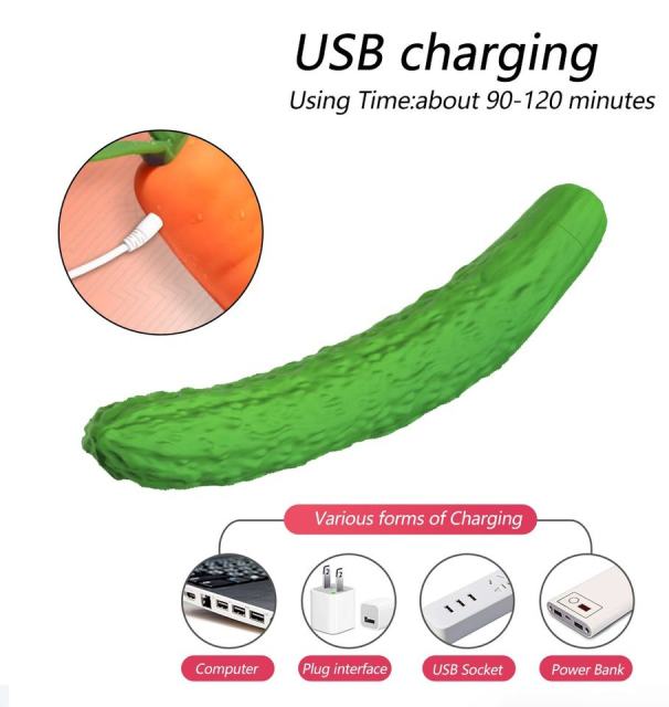 10″ Realistic Vegetable Vibrating Cucumber with 10 Speed Clitoris Stimulation Vibrator USB Rechargeable Waterproof