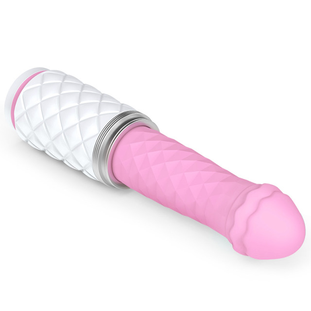 Luxury Pillow Talk Feisty Silicone Thrusting & Vibrating Dildo Massager for Orgasm Dazzles with Swarovski Crystal Button Pink