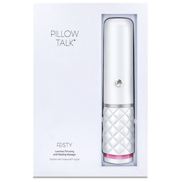 Luxury Pillow Talk Feisty Silicone Thrusting & Vibrating Dildo Massager for Orgasm Dazzles with Swarovski Crystal Button Pink