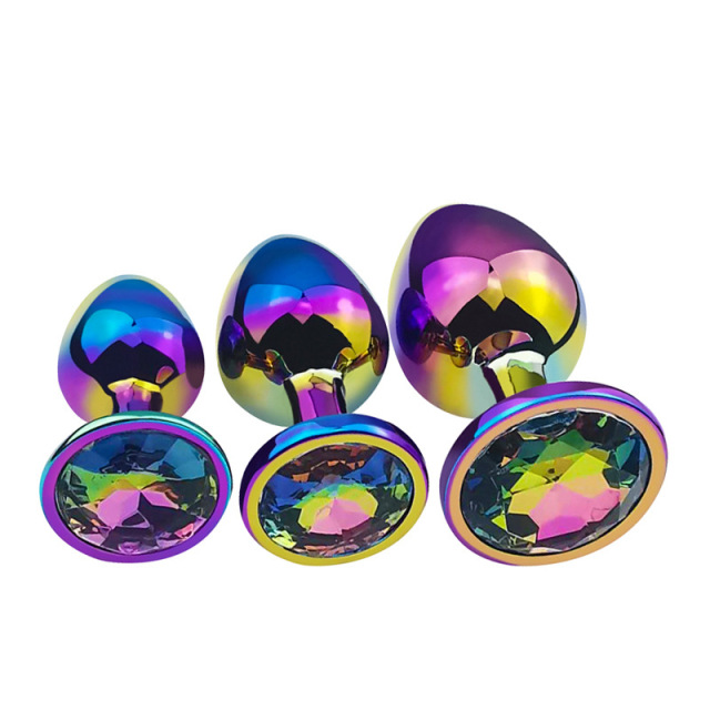 3-Piece Plug Set, Stainless Steel Plug with Crystal Jewel, Metal Butt Plug with Dazling Colours Diamond