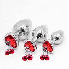 Heart Shape Anal Plug with Jewelry Base Tinkle Bell and Leash Small Medium Large Anal Stimulation Butt Plugs New Design