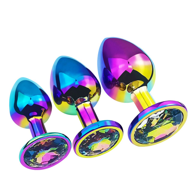 3-Piece Plug Set, Stainless Steel Plug with Crystal Jewel, Metal Butt Plug with Dazling Colours Diamond