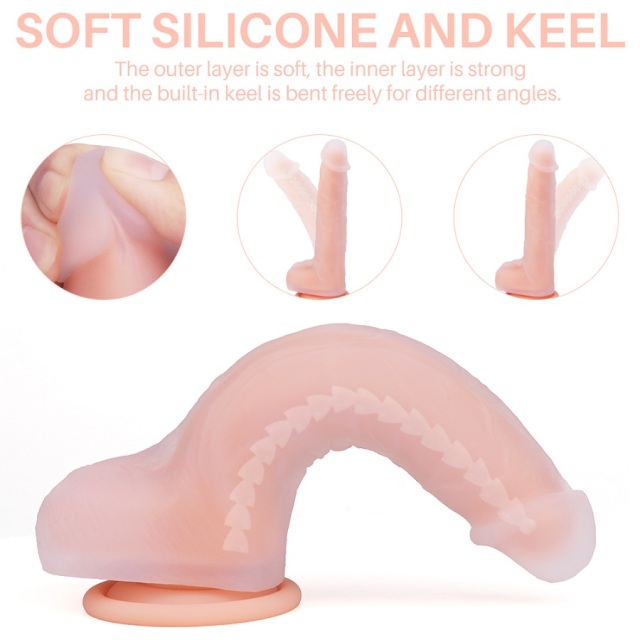 S220 Tarzan 7.68 inch Dual Layer Skin-Like Bendable Dildo with Balls Strong Suction Cup Base