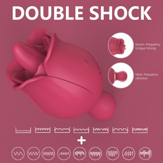 S558-3 Hot 2 In 1 Rose Sex Tongue Toy Clitoral Stimulator For Women With 9 Vibration Modes