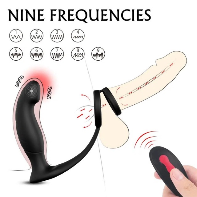 S122-2 Lanco 3 in 1 Remote Control Prostate Massager With Cock Ring for Gay Men Sex Toy with 9 Vibration Mode