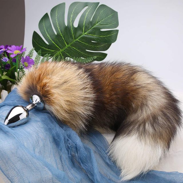 Plush Red Fox Tail Butt Plug Stainless Steel Anal Plug for Couple SM or Roleplaying Games