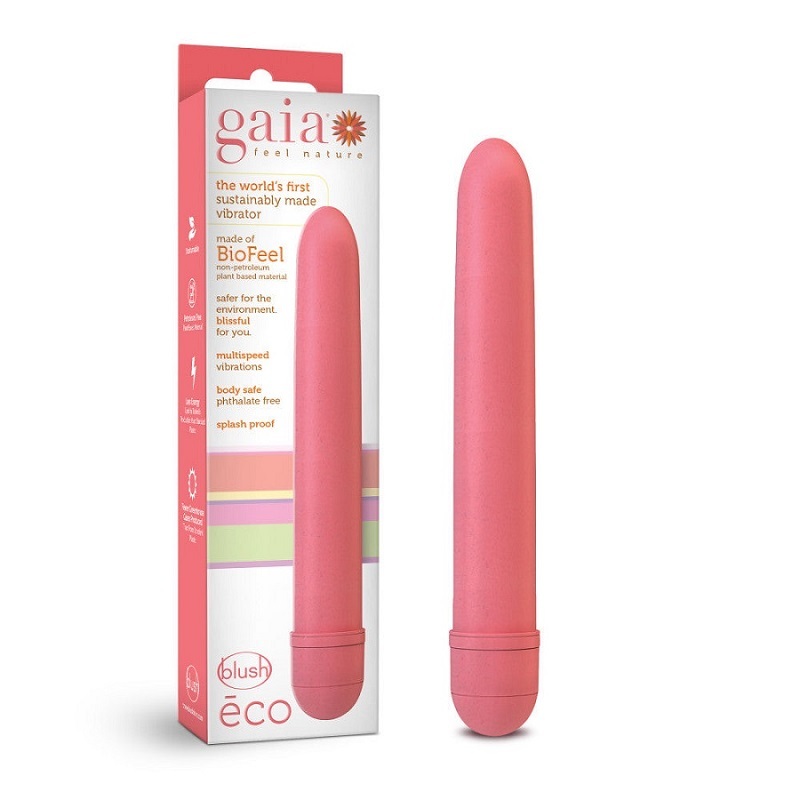Gaia Eco Plant-Based 7" Slim Multispeed Battery Powered Vibrator in Coral for Women Clit Stimulation - Made from Sustainable BioFeel