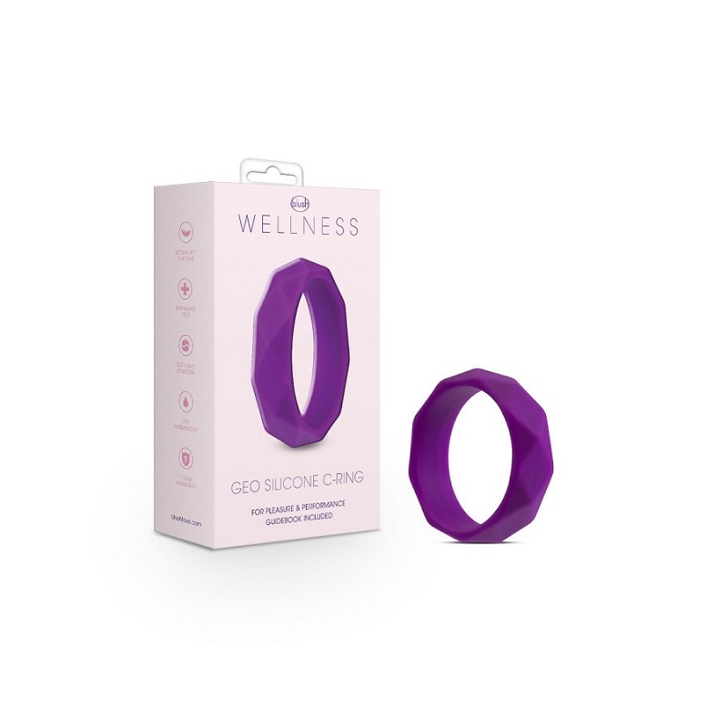 Wellness By Blush Geometric Purple UltraSilk Penis Ring for Men Delayed Ejaculation Made with Puria Silicone