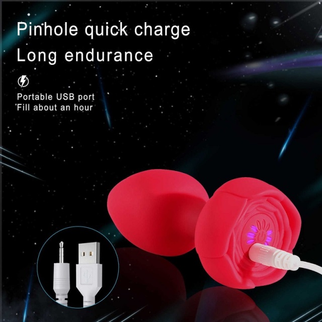 JEHO Silicone Rose LED Anal Plug With Remote Control for Women 10 Speed Function USB Rechargeable