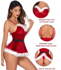 Wholesale Ladies Sexy Lingerie Christmas Costume Lace Santa Fancy Dress Outfit Babydoll Nightwear
