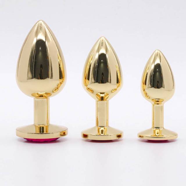 Wholesale Gold Jewelled Stainless Metal Small Butt Plug Set with Round Base Small Medium Large for Couples