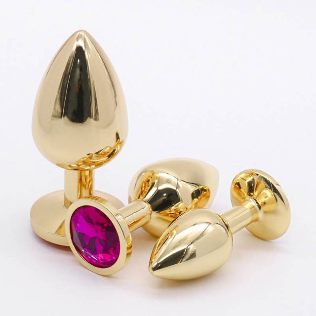 Wholesale Gold Jewelled Stainless Metal Small Butt Plug Set with Round Base Small Medium Large for Couples