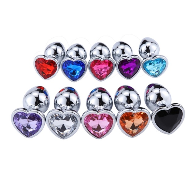 Wholesale Stainless Steel Heart Shaped Base Anal Plug Set Jewel Butt Plug 3 PCS Small Medium Large