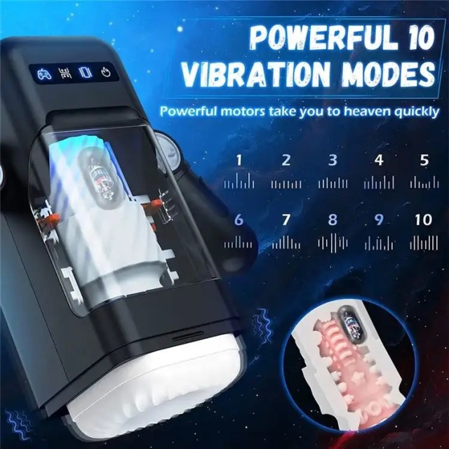 Game Cup Powerful Automatic Thrusting Vibrating Masturbator With Heating Function 8 Thrusting 10 Vibration Speed and Mobile Phone Holder
