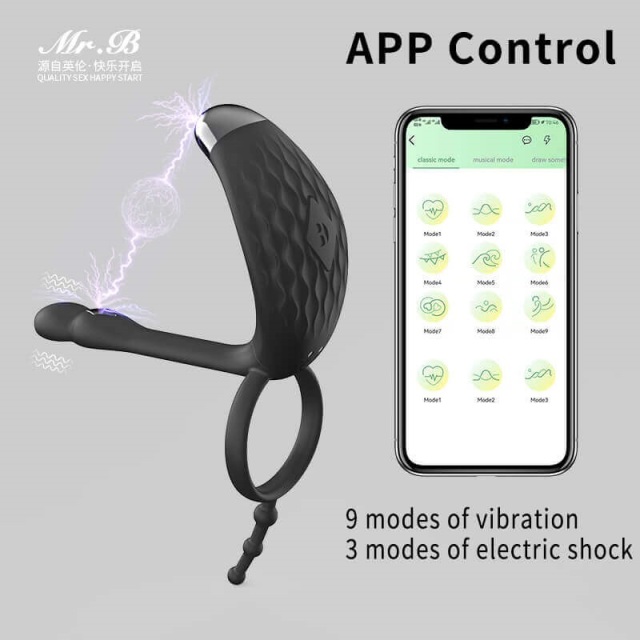 Mr. B M4 Cobra Penis Rings Texture Cock Ring 9 Vibration 3 Electric Shock Pattern with Phone APP Control for Men