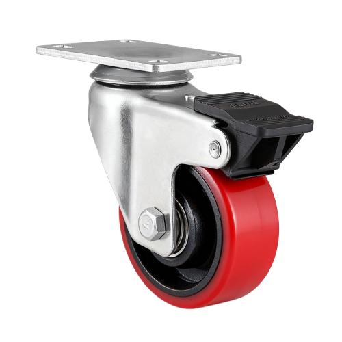 5" x 1.5" Polyurethane Wheel,3.7" x 2.6" Top Plate Swivel Casters with Nylon Total Lock, 309 lbs Load Rating