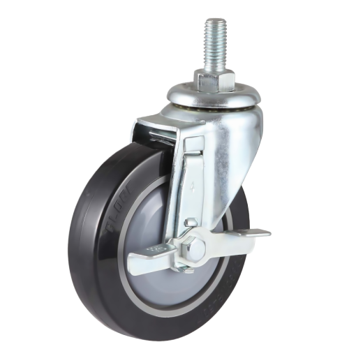 5" x 1" Premium PU Wheel, Threaded Stem Casters with Metal Side Brake, 154 lbs Load Rating