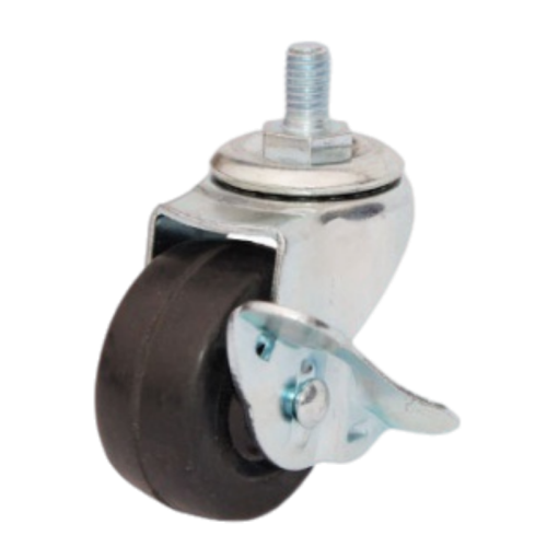 1.5" x 0.5" Rubber Wheel, Threaded Stem Casters with Metal Side Brake, 44 lbs Load Rating