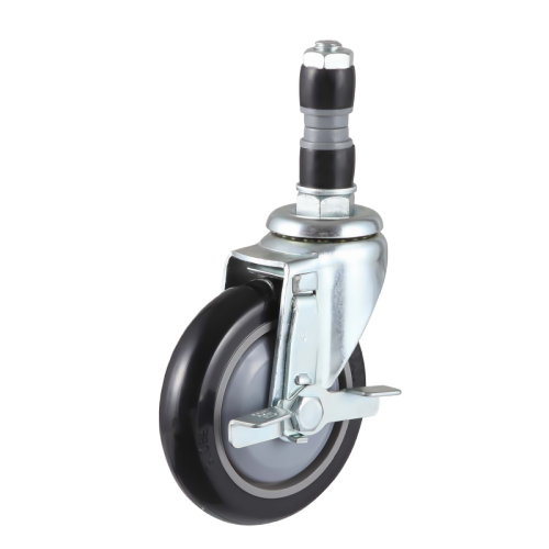 4" x 1" Premium PU Wheel, Expanding Stem Casters with Metal Side Brake, 132 lbs Load Rating