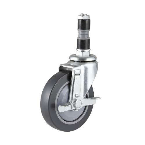 4" x 1" Premium TPR Wheel, Expanding Stem Casters with Metal Side Brake, 132 lbs Load Rating