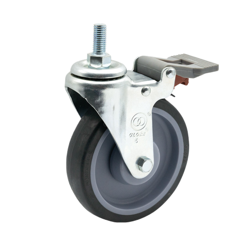 3" x 1" Premium TPR Wheel, Threaded Stem Casters with Nylon Total Lock, 132 lbs Load Rating