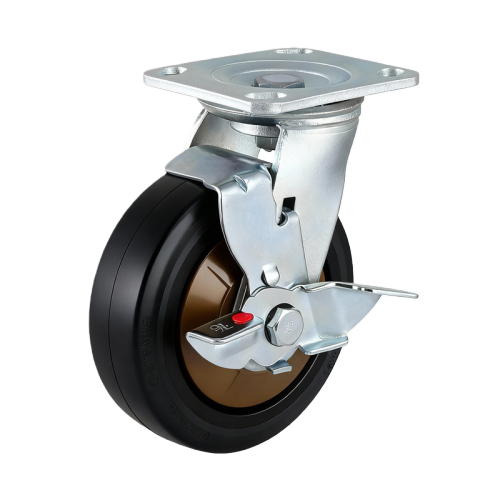 5" x 2" Premium Rubber Wheel,4.5" x 4" Top Plate Swivel Casters with Metal Side Brake, 661 lbs Load Rating