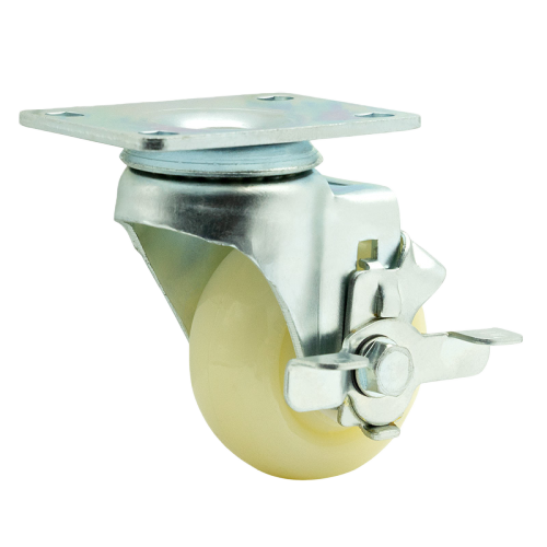 2.5" x 1.5" Nylon Wheel,3.7" x 2.6" Top Plate Swivel Casters with Metal Side Brake, 176 lbs Load Rating
