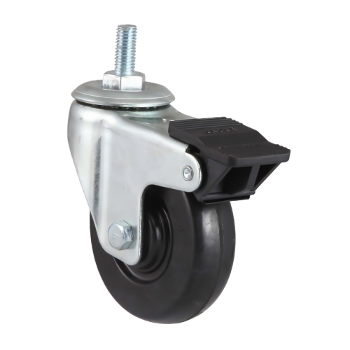 3" x 1.5" Conductive Rubber Wheel, Threaded Stem Casters with Nylon Total Lock, 176 lbs Load Rating