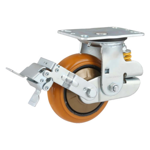 8" x 2" Polyurethane Wheel,6.2" x 4.5" Spring Loaded Casters with Metal Tread Brake, 882 lbs Load Rating