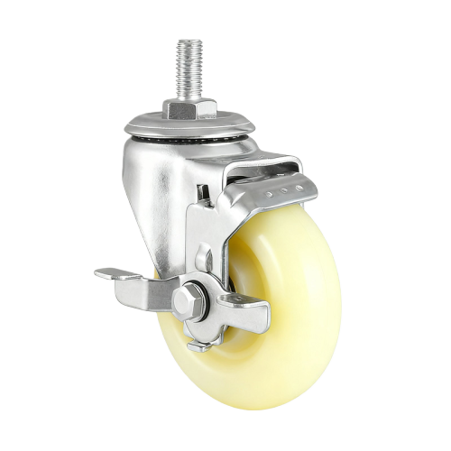 3.5" x 1.5" Nylon Wheel, Threaded Stem Casters with Metal Side Brake, 243 lbs Load Rating
