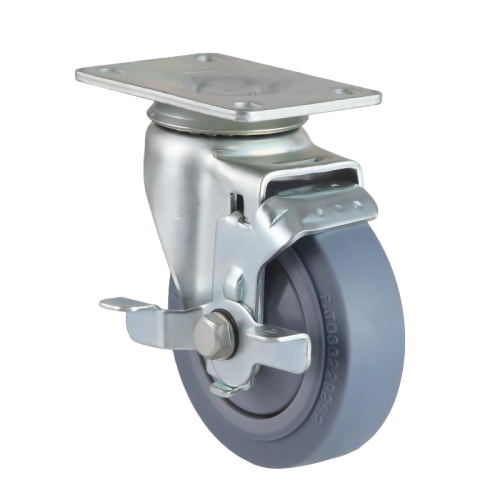 5" x 1.5" Premium TPR Wheel,3.7" x 2.6" Top Plate Swivel Casters with Metal Side Brake, 220 lbs Load Rating