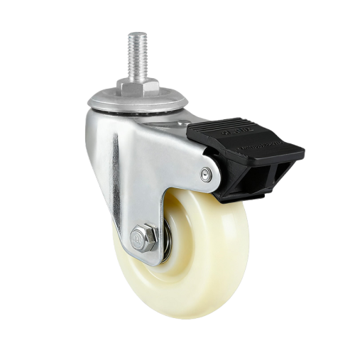 2.5" x 1.5" Nylon Wheel, Threaded Stem Casters with Nylon Total Lock, 176 lbs Load Rating