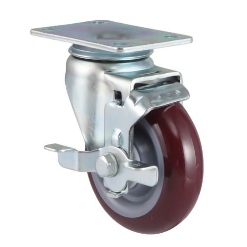 2" x 1" Premium PU Wheel,2.6" x 2" Top Plate Swivel Casters with Metal Side Brake, 117 lbs Load Rating