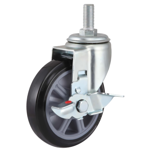 6" x 1.5" Premium PU Wheel, Threaded Stem Casters with Metal Side Brake, 661 lbs Load Rating