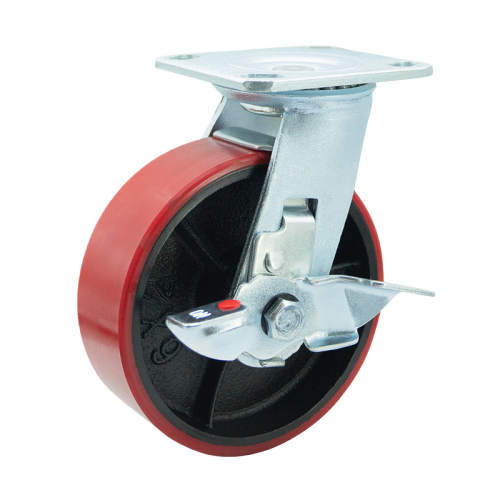 6" x 2" Polyurethane Wheel,4.5" x 4" Top Plate Swivel Casters with Metal Side Brake, 661 lbs Load Rating