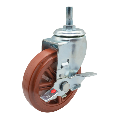 8" x 2" PP Wheel, Threaded Stem Casters with Metal Side Brake, 772 lbs Load Rating